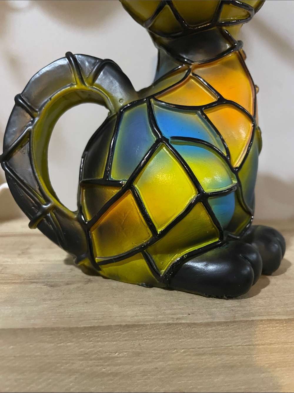 Cat Table Lamp Resin Colorful Stained Glass - Picture 6 of 15
